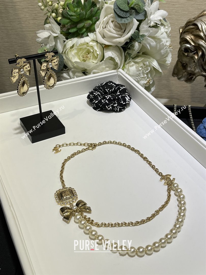 Chanel Pearls Necklace with Bow CH103109 Gold 2025 (YF-25103109)