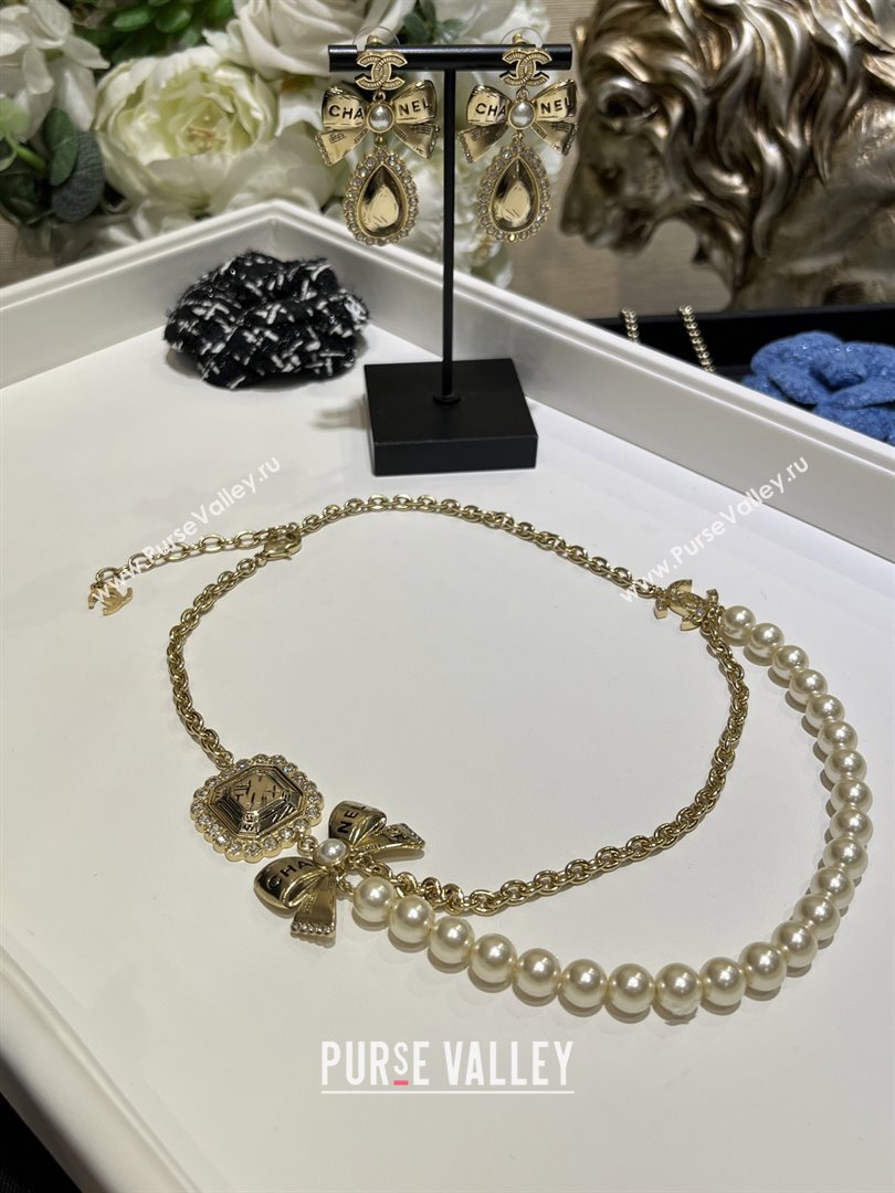 Chanel Pearls Necklace with Bow CH103109 Gold 2025 (YF-25103109)