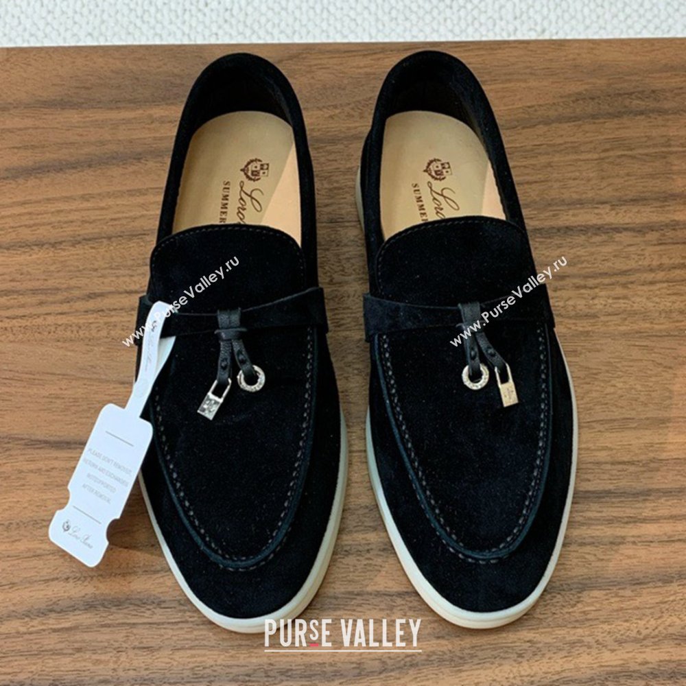 Loro Piana Summer Charms Walk Loafer in Suede LP110417 Black 2025 (HH-25110417)