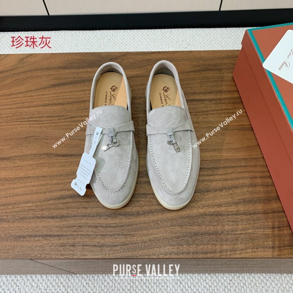 Loro Piana Summer Charms Walk Loafer in Suede LP110419 Pearl Grey 2025 (HH-25110419)