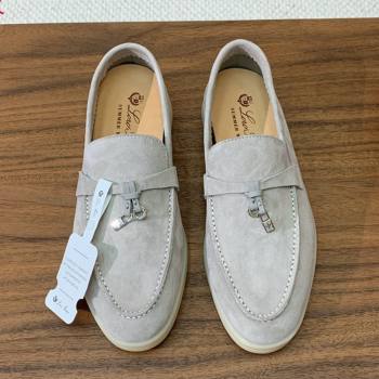 Loro Piana Summer Charms Walk Loafer in Suede LP110419 Pearl Grey 2025 (HH-25110419)