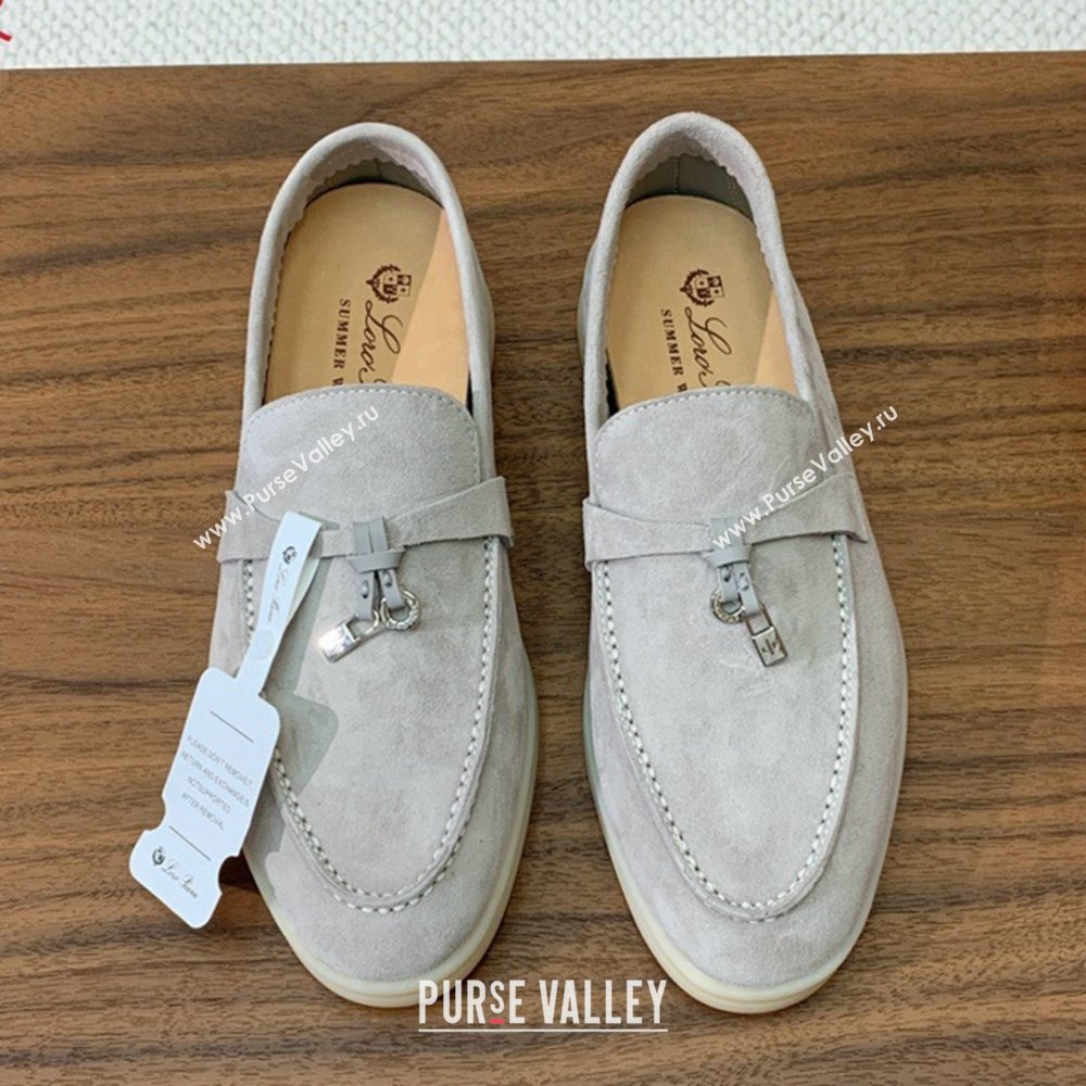 Loro Piana Summer Charms Walk Loafer in Suede LP110419 Pearl Grey 2025 (HH-25110419)