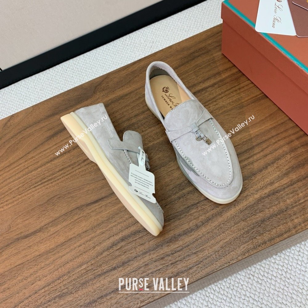 Loro Piana Summer Charms Walk Loafer in Suede LP110419 Pearl Grey 2025 (HH-25110419)