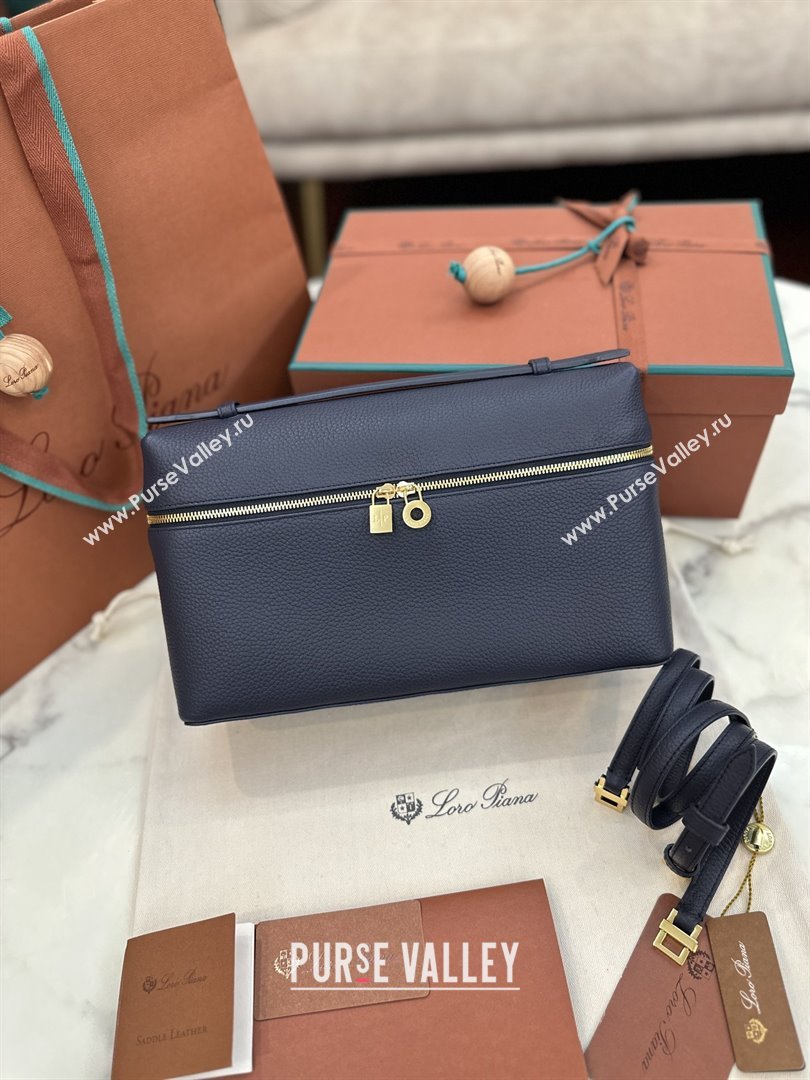 Loro Piana Extra Pocket Pouch L27 in Grained Calfskin Royal Blue 2025 (JIAJ-25110427)