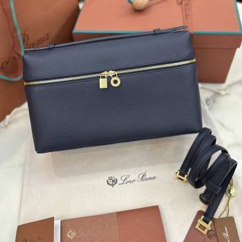 Loro Piana Extra Pocket Pouch L27 in Grained Calfskin Royal Blue 2025 (JIAJ-25110427)