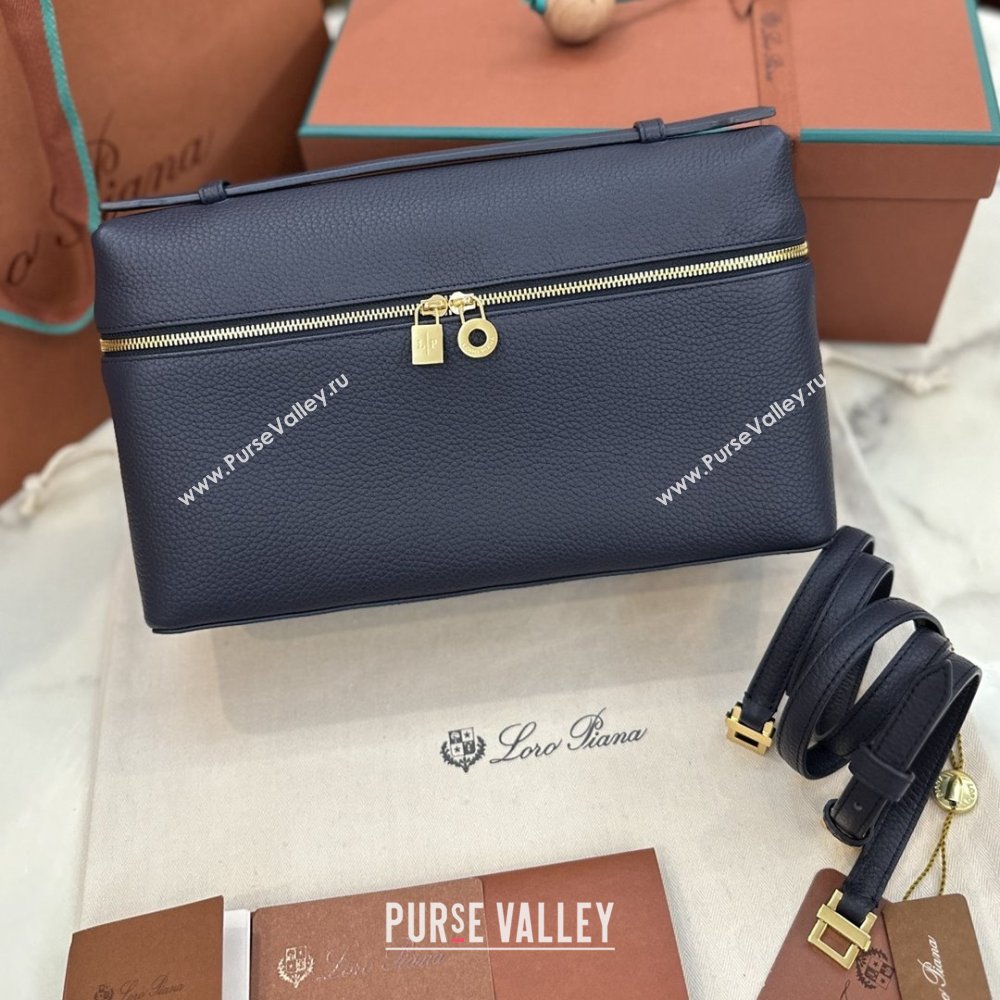Loro Piana Extra Pocket Pouch L27 in Grained Calfskin Royal Blue 2025 (JIAJ-25110427)