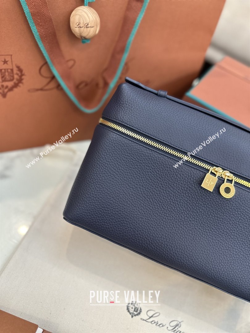 Loro Piana Extra Pocket Pouch L27 in Grained Calfskin Royal Blue 2025 (JIAJ-25110427)