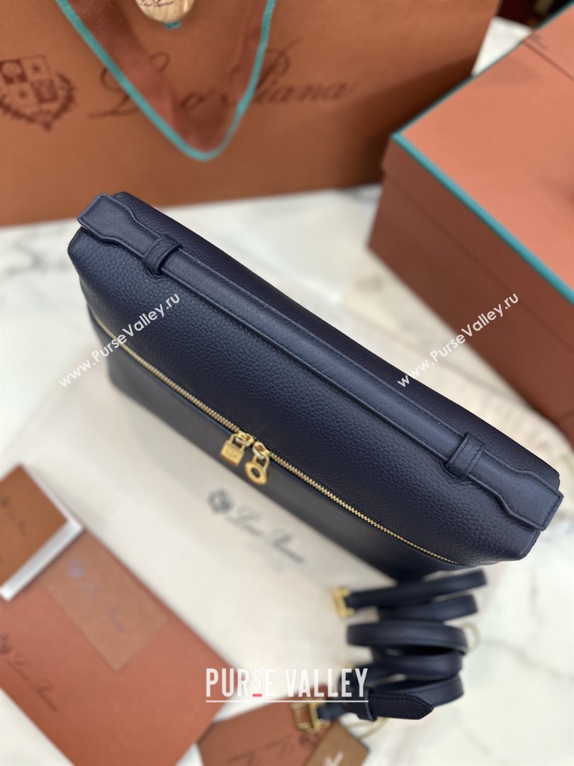 Loro Piana Extra Pocket Pouch L27 in Grained Calfskin Royal Blue 2025 (JIAJ-25110427)