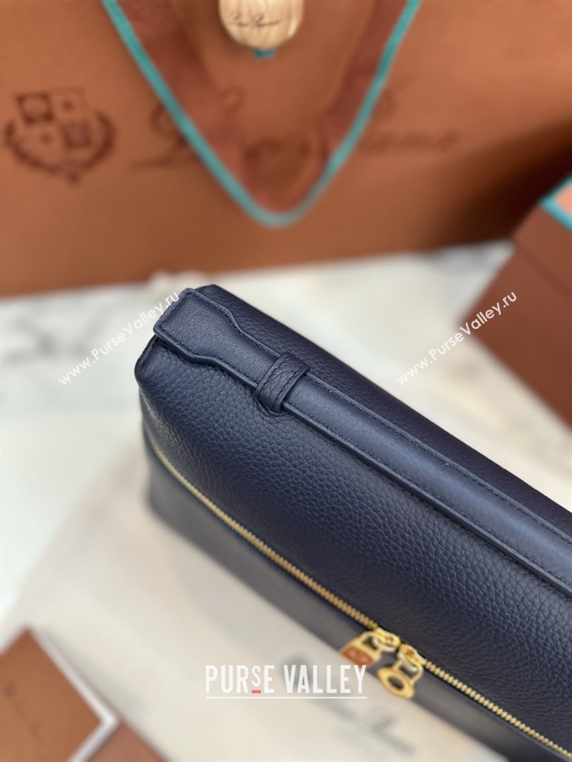 Loro Piana Extra Pocket Pouch L27 in Grained Calfskin Royal Blue 2025 (JIAJ-25110427)