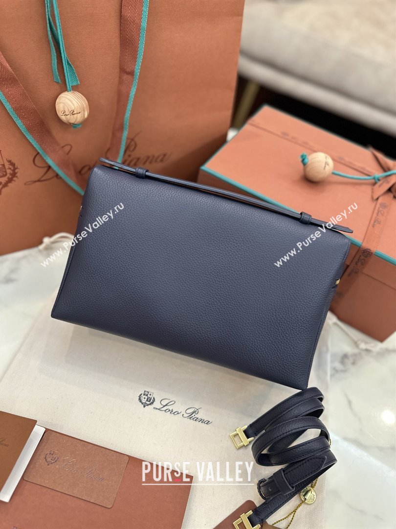 Loro Piana Extra Pocket Pouch L27 in Grained Calfskin Royal Blue 2025 (JIAJ-25110427)
