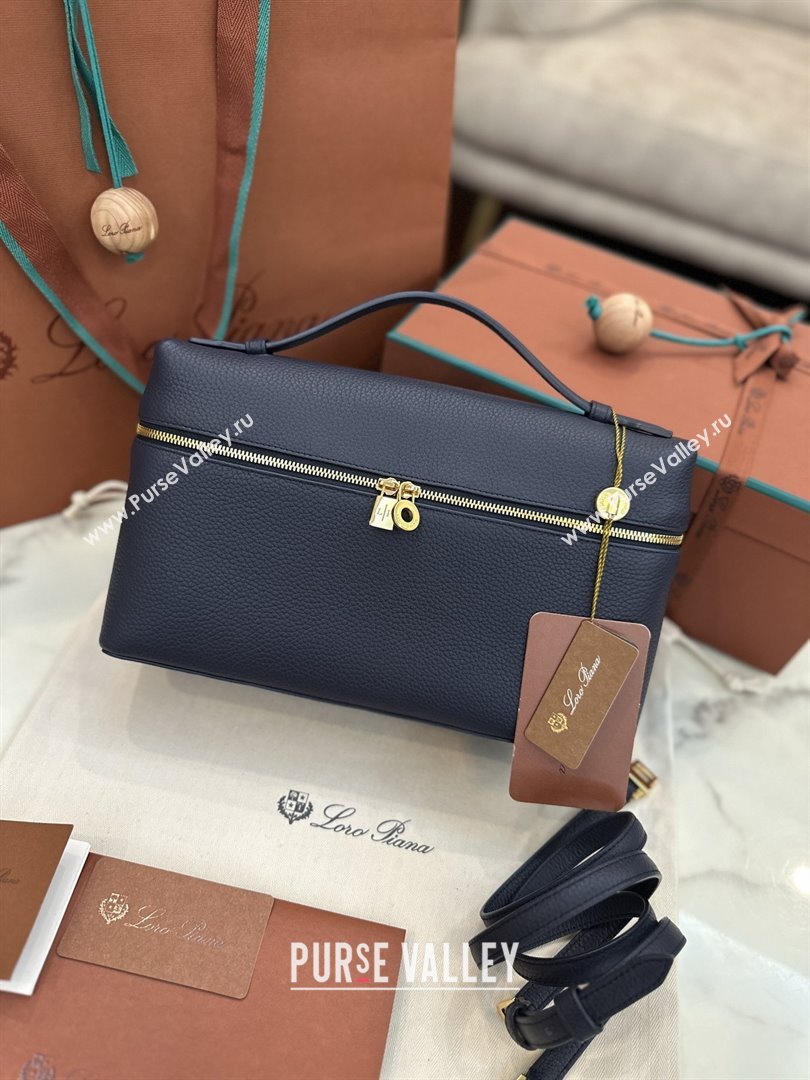 Loro Piana Extra Pocket Pouch L27 in Grained Calfskin Royal Blue 2025 (JIAJ-25110427)