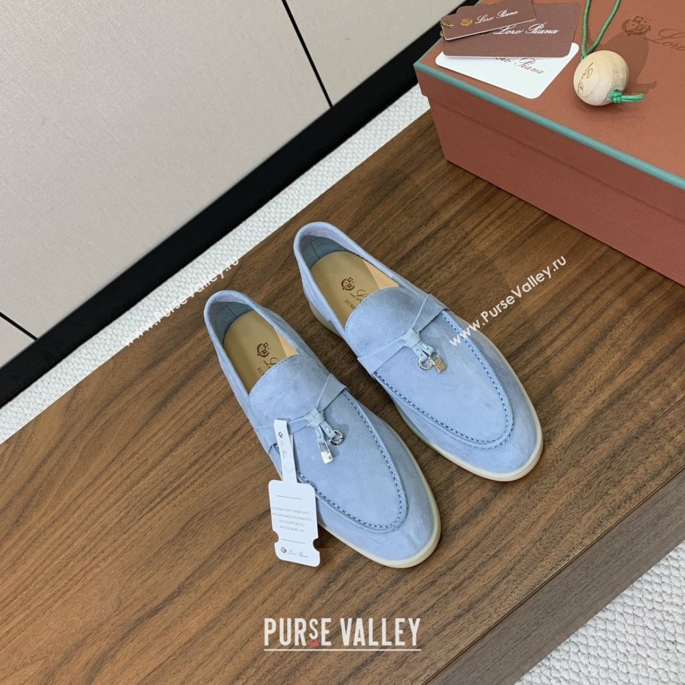 Loro Piana Summer Charms Walk Loafer in Suede LP110412 Light Blue 2025 (HH-25110412)