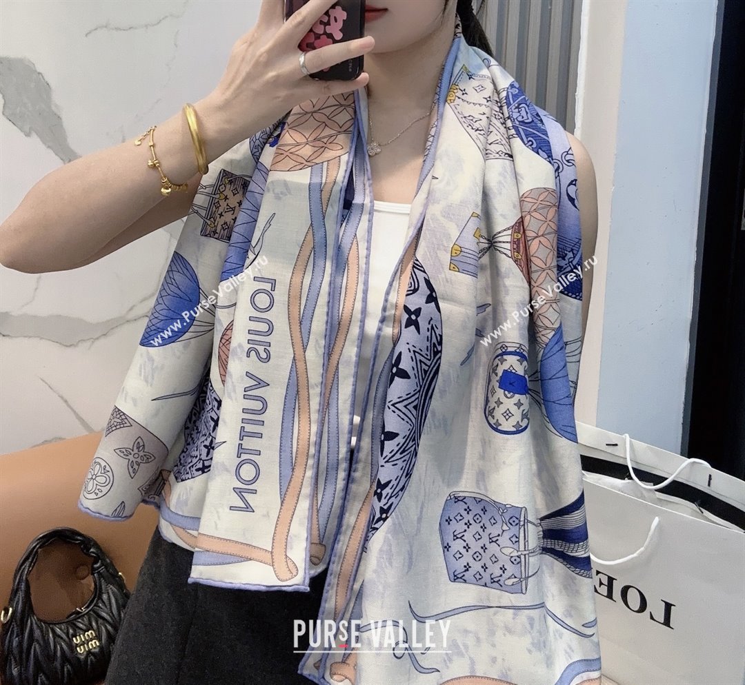 Louis Vuitton Cashmere Silk Scarf 140x140 LV110514 Blue 2025 (O-25110514)