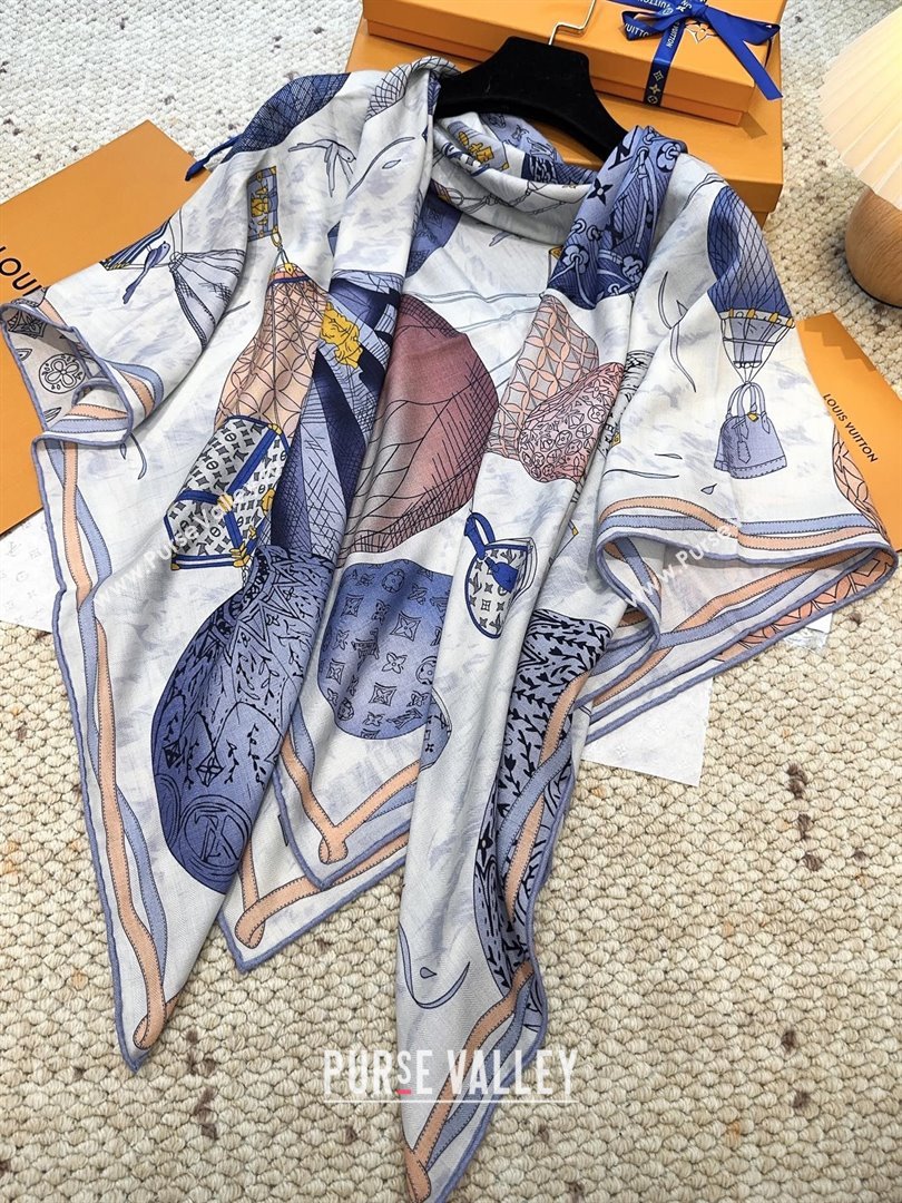 Louis Vuitton Cashmere Silk Scarf 140x140 LV110514 Blue 2025 (O-25110514)