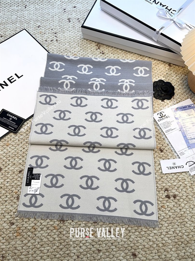 Chanel Wool Cashmere Scarf 180x35cm CH110515 Grey 2025 (O-25110515)