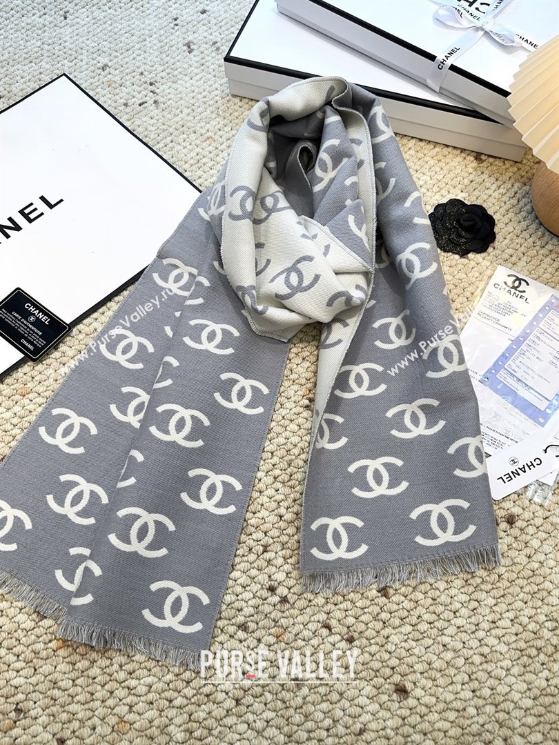 Chanel Wool Cashmere Scarf 180x35cm CH110515 Grey 2025 (O-25110515)