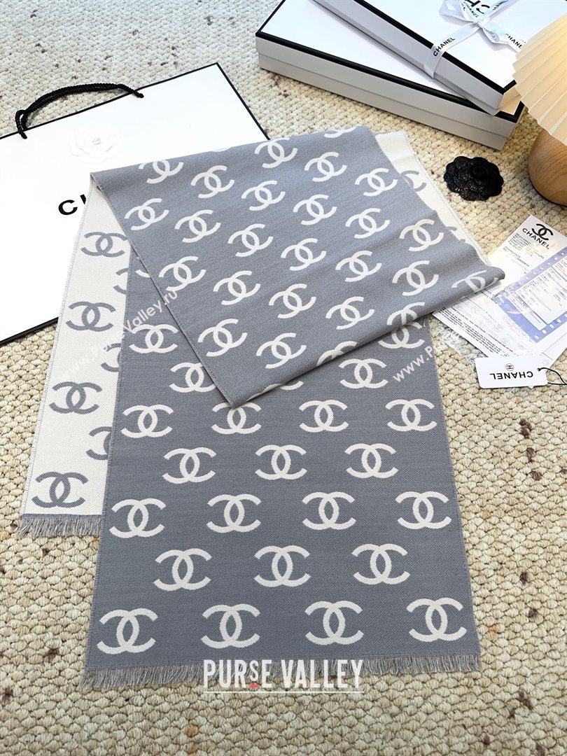 Chanel Wool Cashmere Scarf 180x35cm CH110515 Grey 2025 (O-25110515)