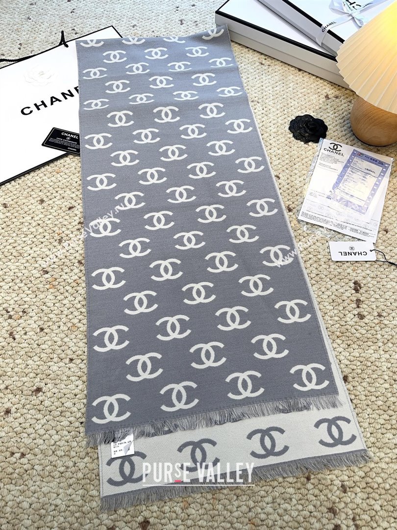 Chanel Wool Cashmere Scarf 180x35cm CH110515 Grey 2025 (O-25110515)