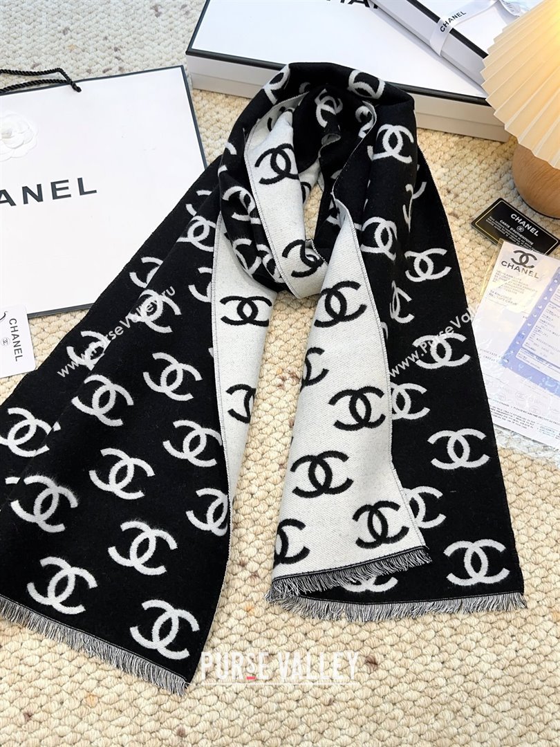Chanel Wool Cashmere Scarf 180x35cm CH110516 Black 2025 (O-25110516)