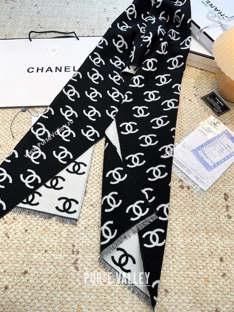 Chanel Wool Cashmere Scarf 180x35cm CH110516 Black 2025 (O-25110516)