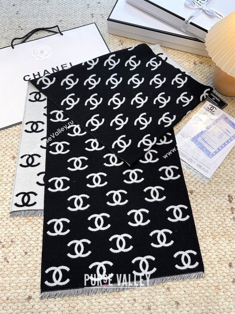 Chanel Wool Cashmere Scarf 180x35cm CH110516 Black 2025 (O-25110516)