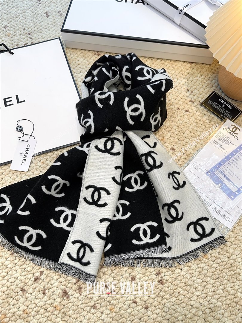 Chanel Wool Cashmere Scarf 180x35cm CH110516 Black 2025 (O-25110516)