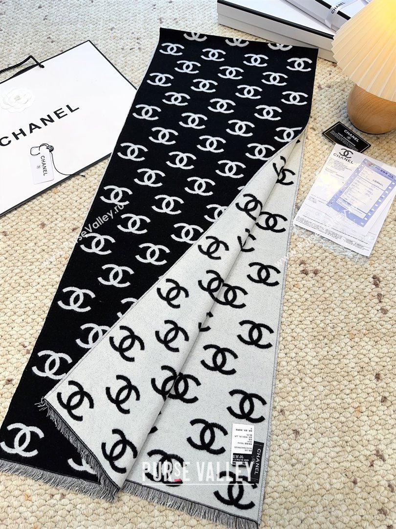 Chanel Wool Cashmere Scarf 180x35cm CH110516 Black 2025 (O-25110516)