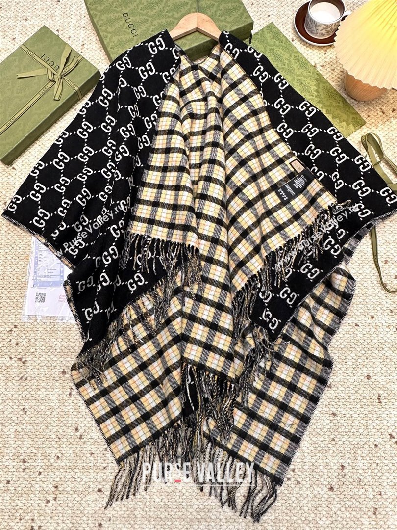 Gucci GG Wool Jacquard Cape G110519 Black 2025 (O-25110519)