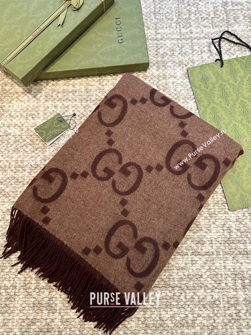 Gucci Reversible Jumbo GG Cashmere Cape G110524 Dark Brown 2025 (O-25110524)