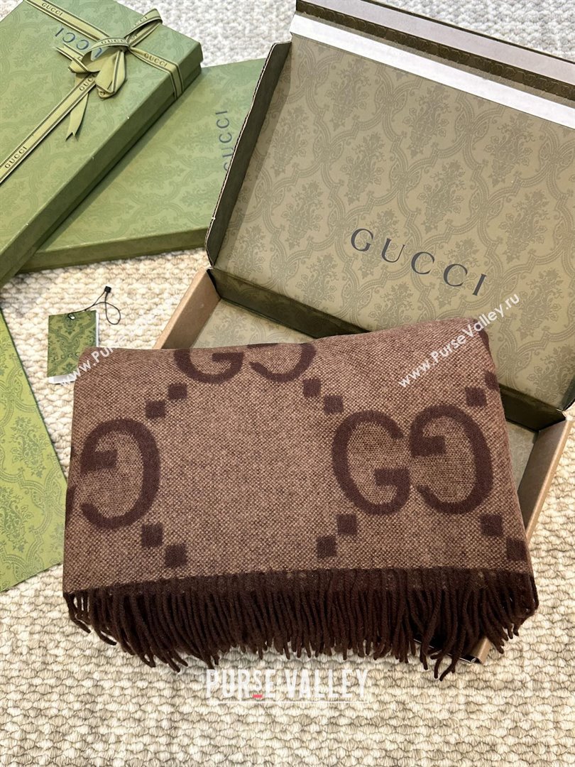 Gucci Reversible Jumbo GG Cashmere Cape G110524 Dark Brown 2025 (O-25110524)