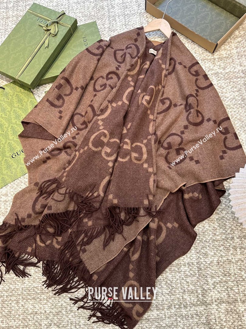 Gucci Reversible Jumbo GG Cashmere Cape G110524 Dark Brown 2025 (O-25110524)