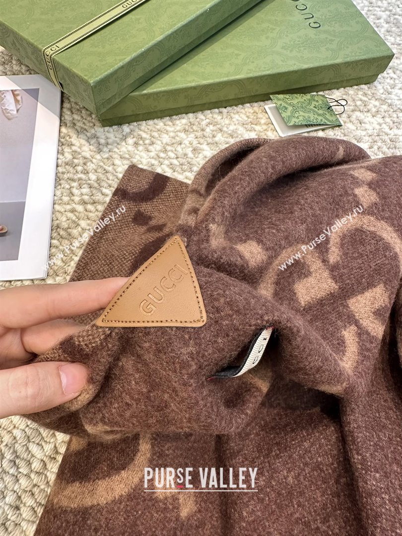Gucci Reversible Jumbo GG Cashmere Cape G110524 Dark Brown 2025 (O-25110524)