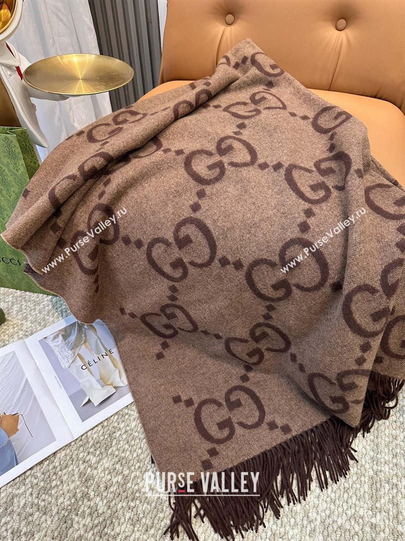 Gucci Reversible Jumbo GG Cashmere Cape G110524 Dark Brown 2025 (O-25110524)