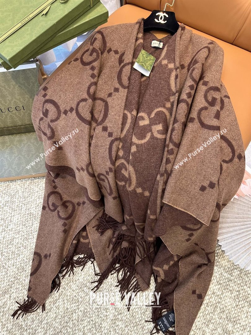 Gucci Reversible Jumbo GG Cashmere Cape G110524 Dark Brown 2025 (O-25110524)