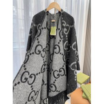 Gucci Reversible Jumbo GG Cashmere Cape G110525 Grey 2025 (O-25110525)