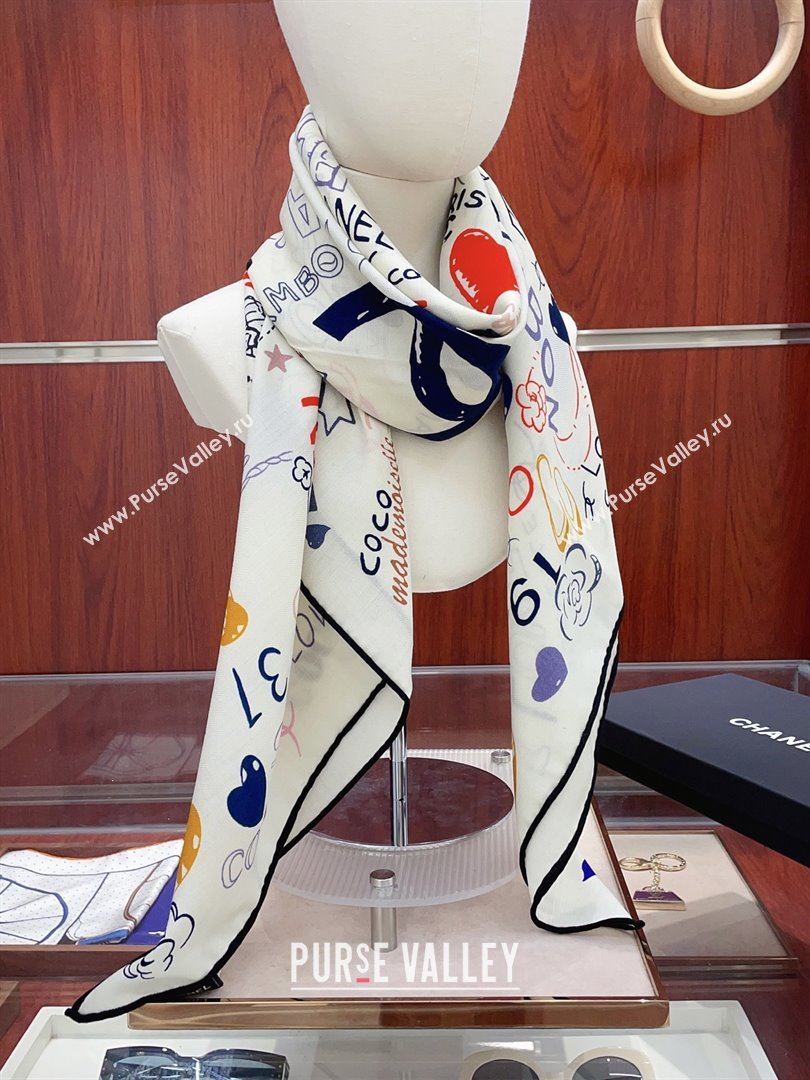 Chanel Cashmere Silk Scarf 140x140 CH110609 White 2025 (O-25110609)