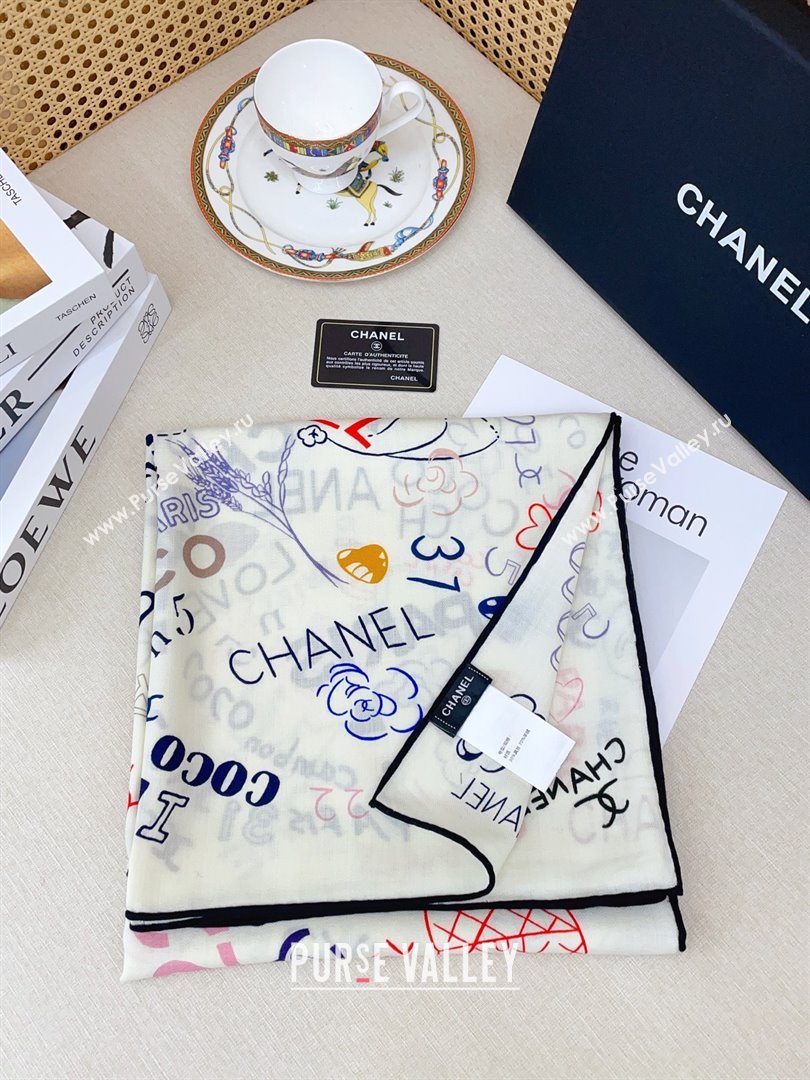 Chanel Cashmere Silk Scarf 140x140 CH110609 White 2025 (O-25110609)