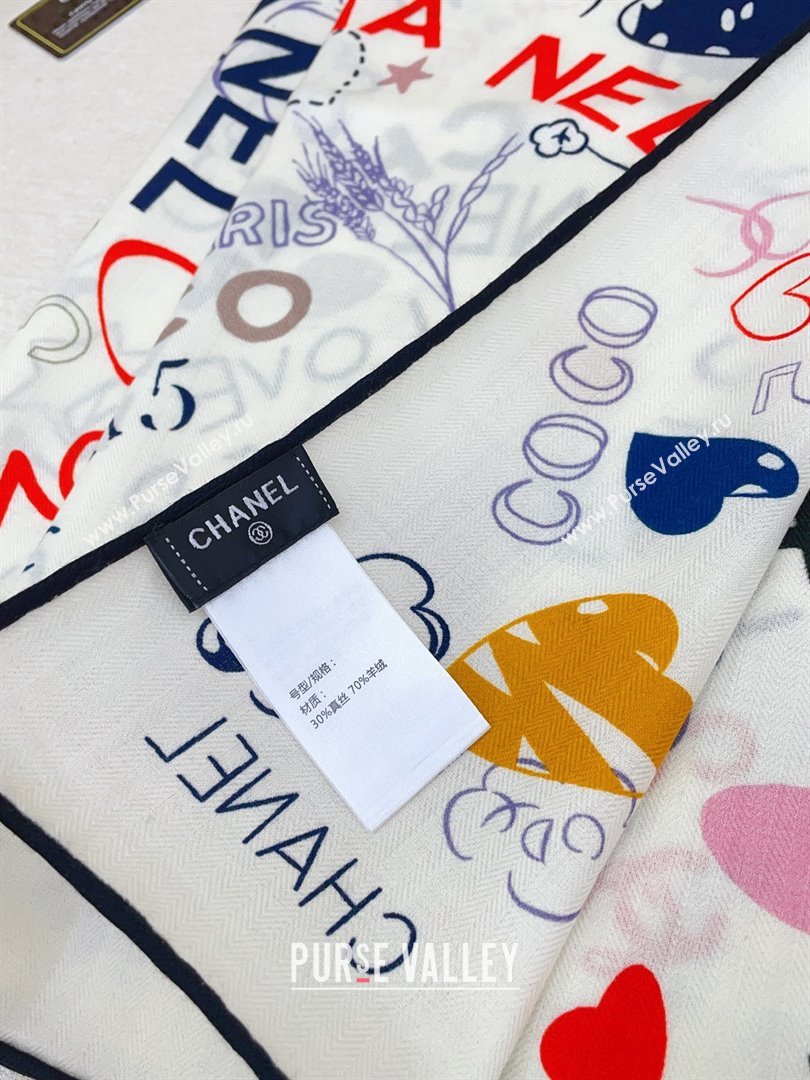Chanel Cashmere Silk Scarf 140x140 CH110609 White 2025 (O-25110609)