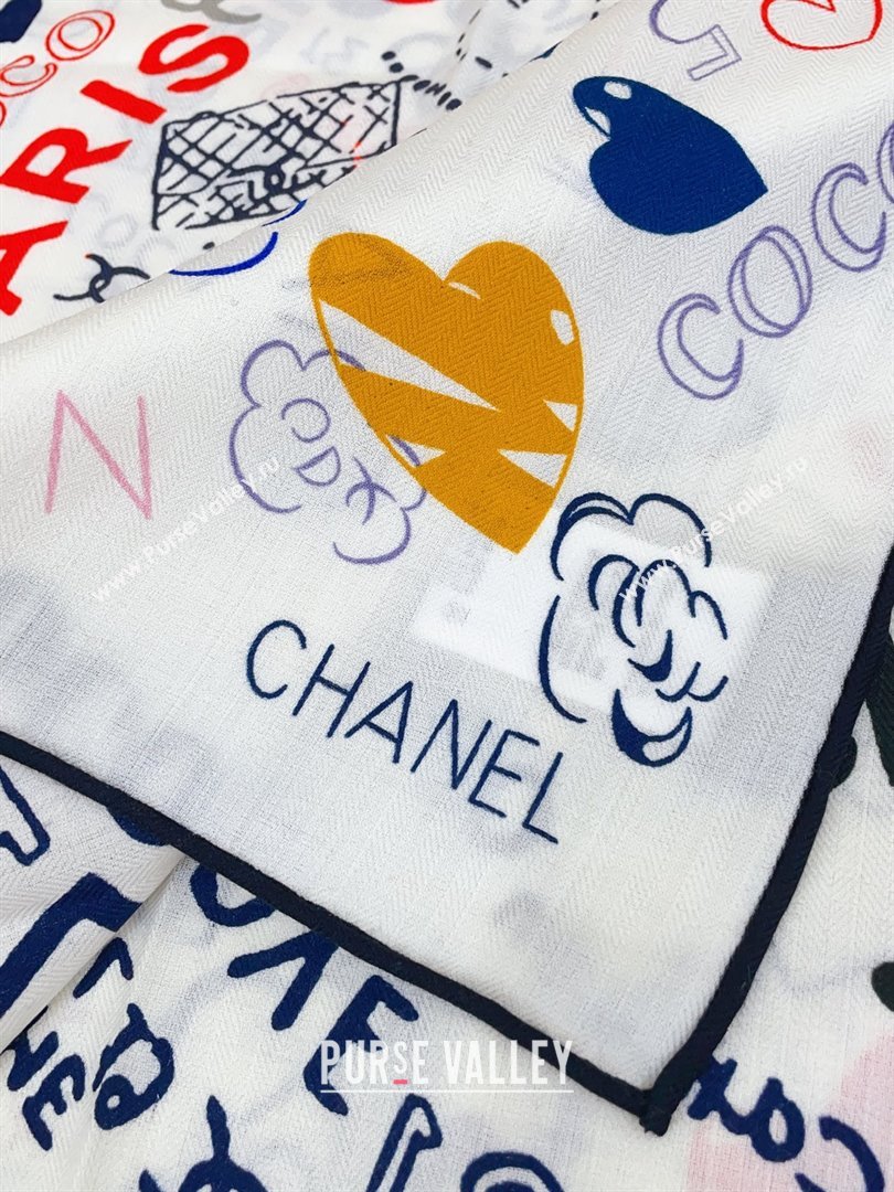 Chanel Cashmere Silk Scarf 140x140 CH110609 White 2025 (O-25110609)