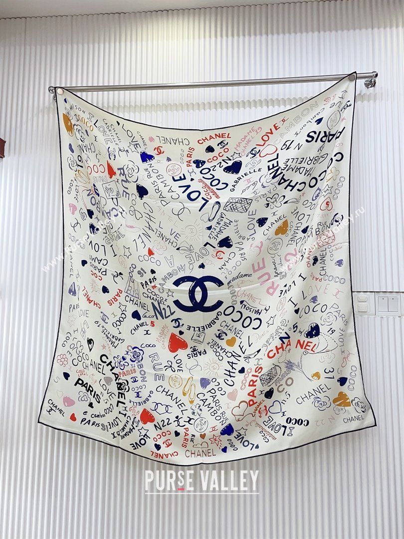 Chanel Cashmere Silk Scarf 140x140 CH110609 White 2025 (O-25110609)