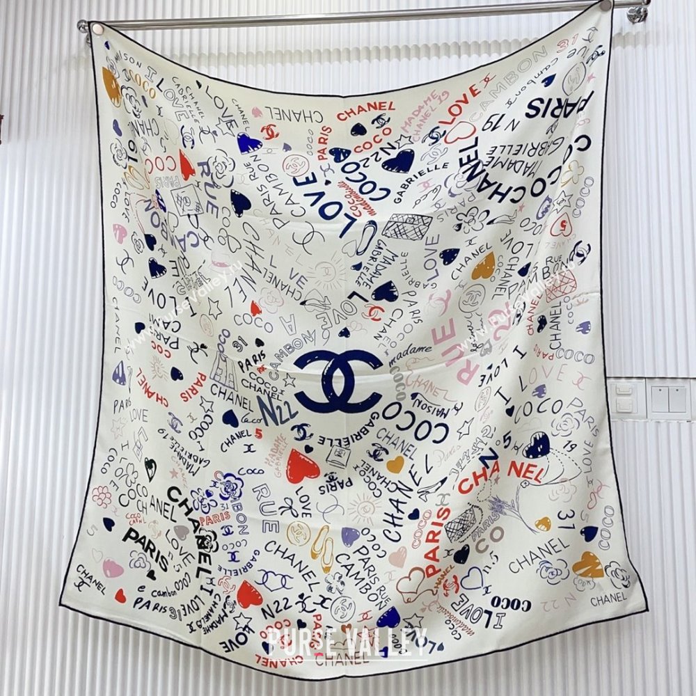 Chanel Cashmere Silk Scarf 140x140 CH110609 White 2025 (O-25110609)
