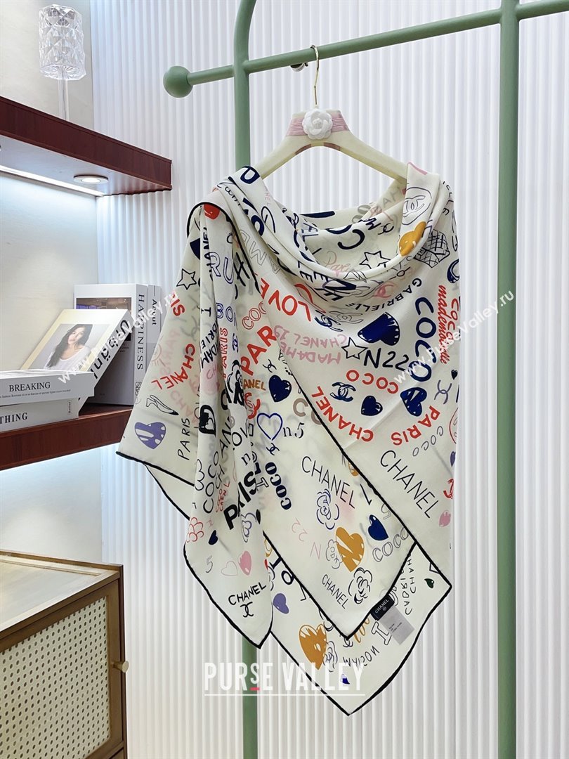 Chanel Cashmere Silk Scarf 140x140 CH110609 White 2025 (O-25110609)