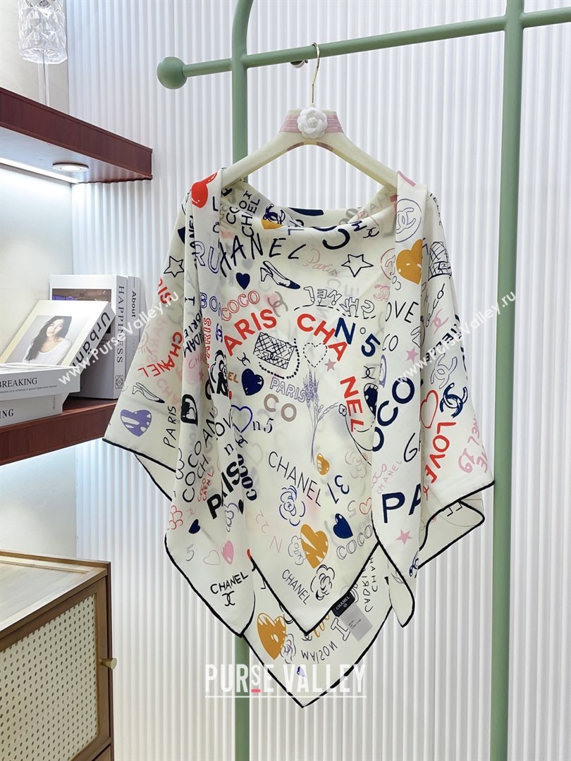 Chanel Cashmere Silk Scarf 140x140 CH110609 White 2025 (O-25110609)