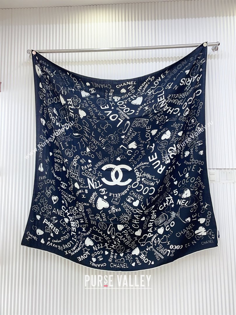 Chanel Cashmere Silk Scarf 140x140 CH110610 Black 2025 (O-25110610)
