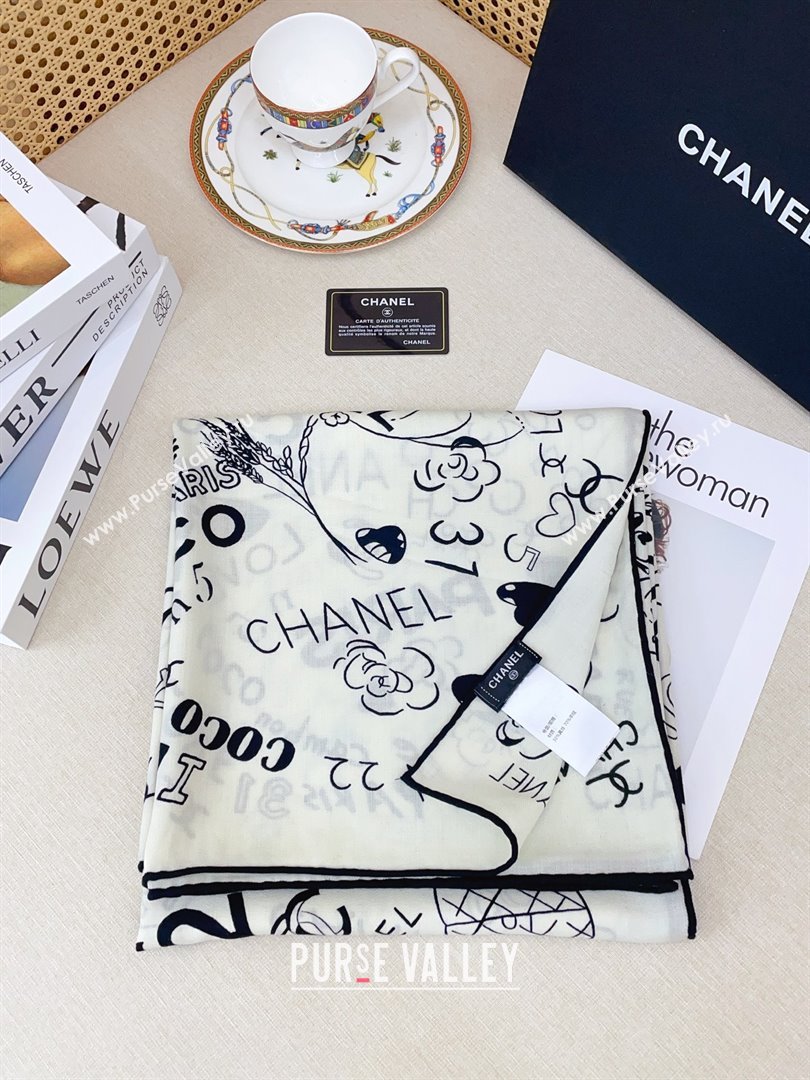Chanel Cashmere Silk Scarf 140x140 CH110611 White 02 2025 (O-25110611)