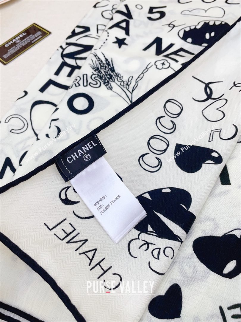 Chanel Cashmere Silk Scarf 140x140 CH110611 White 02 2025 (O-25110611)