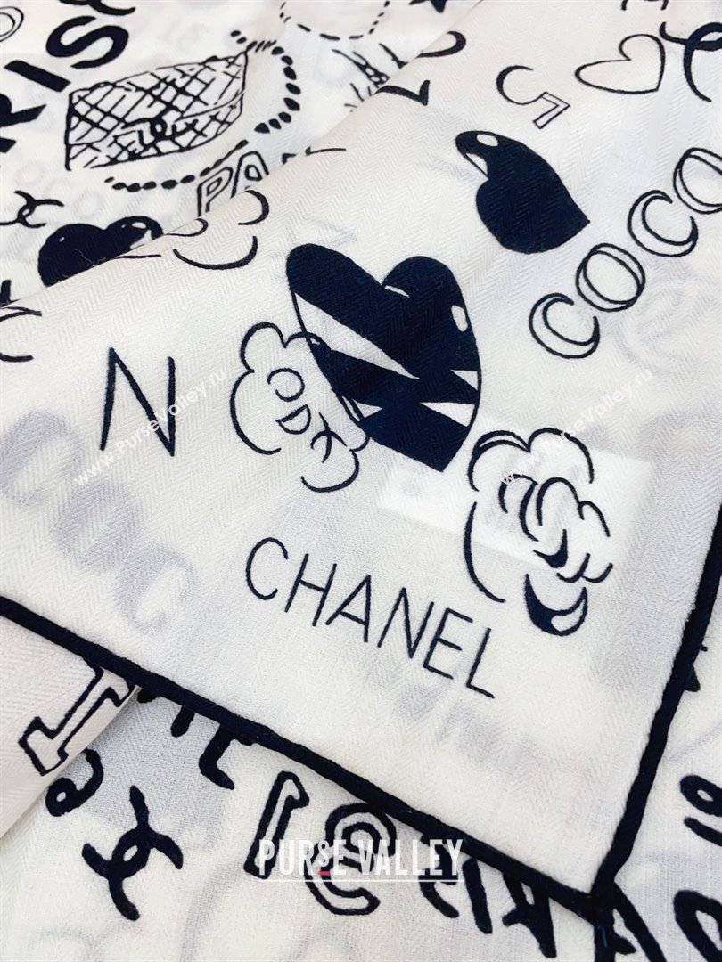 Chanel Cashmere Silk Scarf 140x140 CH110611 White 02 2025 (O-25110611)