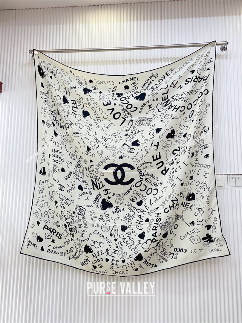 Chanel Cashmere Silk Scarf 140x140 CH110611 White 02 2025 (O-25110611)