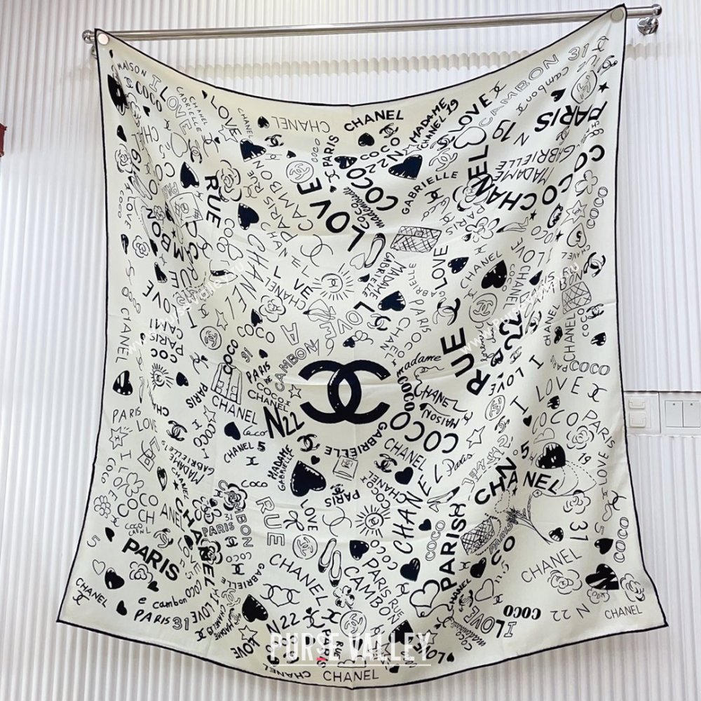 Chanel Cashmere Silk Scarf 140x140 CH110611 White 02 2025 (O-25110611)