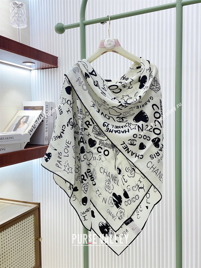 Chanel Cashmere Silk Scarf 140x140 CH110611 White 02 2025 (O-25110611)